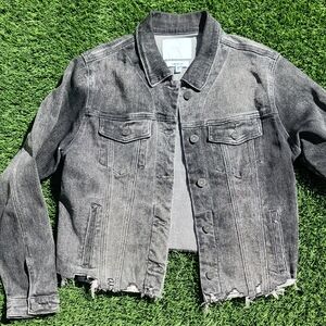 Vervet Distressed Black Denim Jacket - Classic Trucker Style. Medium.
